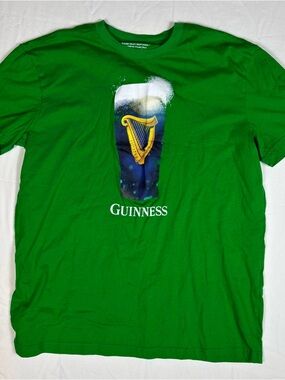 Guinness Stout Promo T-Shirt Men's Large Green Beer W Harp 100% Cotton